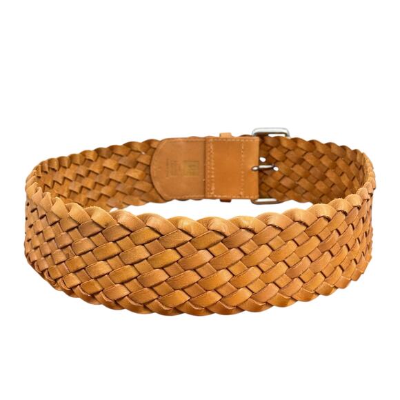 GAP Wide Woven Leather Belt Womens S Tan Braided Boho Casual Hippie Cottagecore - Picture 9 of 10